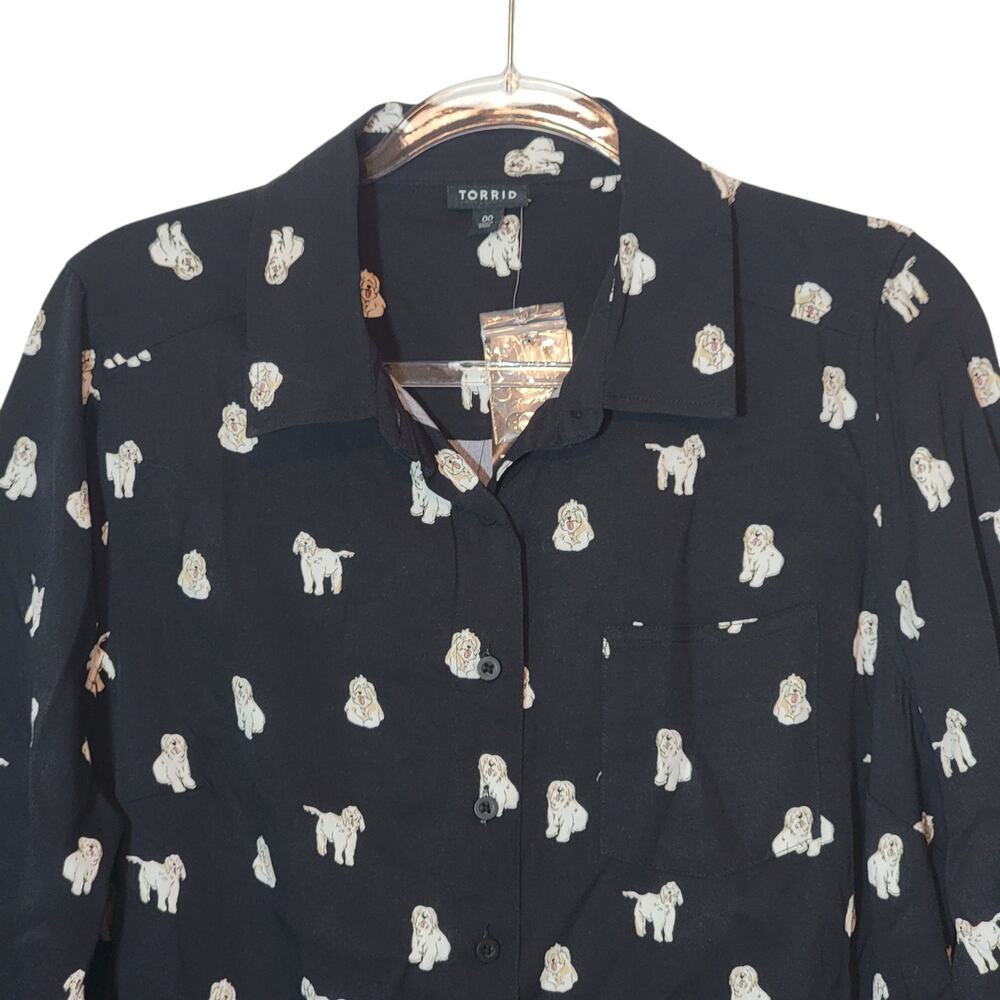 Torrid Lizzie Dog Button Up Black Shirt Long Sleeve Casual Workwear Size 00 M/L - Picture 3 of 16